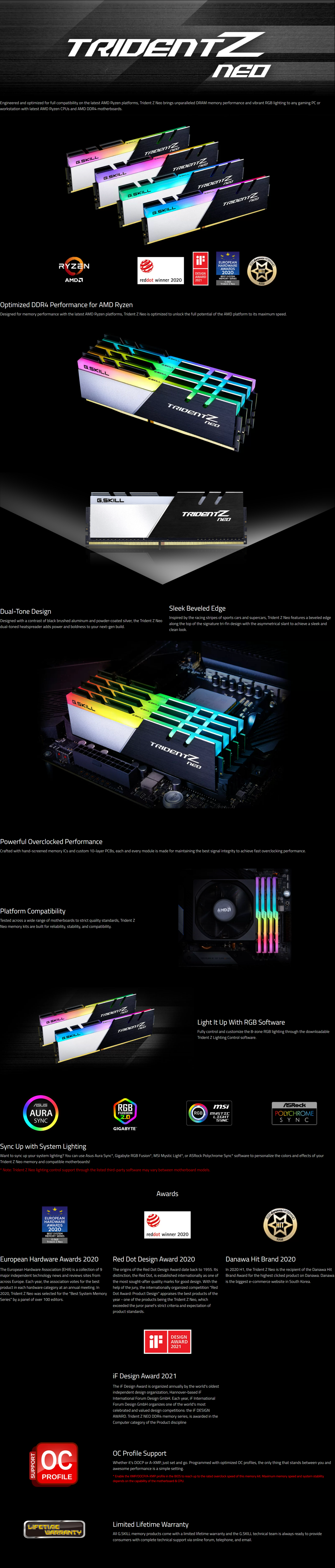 A large marketing image providing additional information about the product G.Skill 32GB Kit (2x16GB) DDR4 Trident Z RGB Neo C16 3200Mhz - Black - Additional alt info not provided